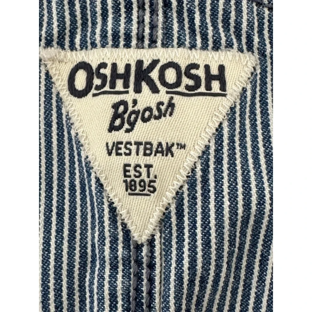 OSHKOSH b'gosh Bib Overall Blue Striped Railroad‎ Vestbak 12 Months